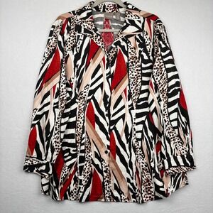 Chicos Shirt Womens Size 3 XL Animal Print Mixed Pattern Button Front
